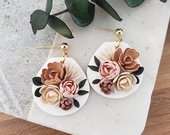 Polymer Clay Floral Earrings| Boho Earrings| Floral Polymer Clay Earrings| Handmade Clay Earrings| Valentines Clay Earrings| Bridal Earrings