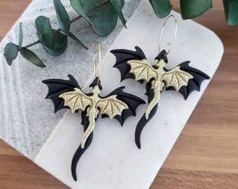 Polymer Clay Dragon Dangle Earrings| Boho Earrings| Dragon Polymer Clay Earrings| Clay Dragon Ornament| Handmade Clay Earring| Clay Hoops