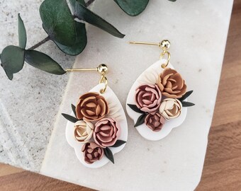 Polymer Clay Floral Earrings| Boho Earrings| Floral Polymer Clay Earrings| Handmade Clay Earrings| Valentines Clay Earrings| Bridal Earrings