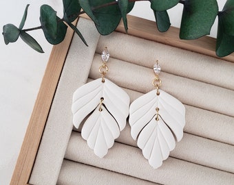 Polymer Clay Leaf Dangle Earrings| Boho Bridal Earrings| Floral Polymer Clay Earrings| Clay Feather Leaf Earrings| Handmade Clay Earrings