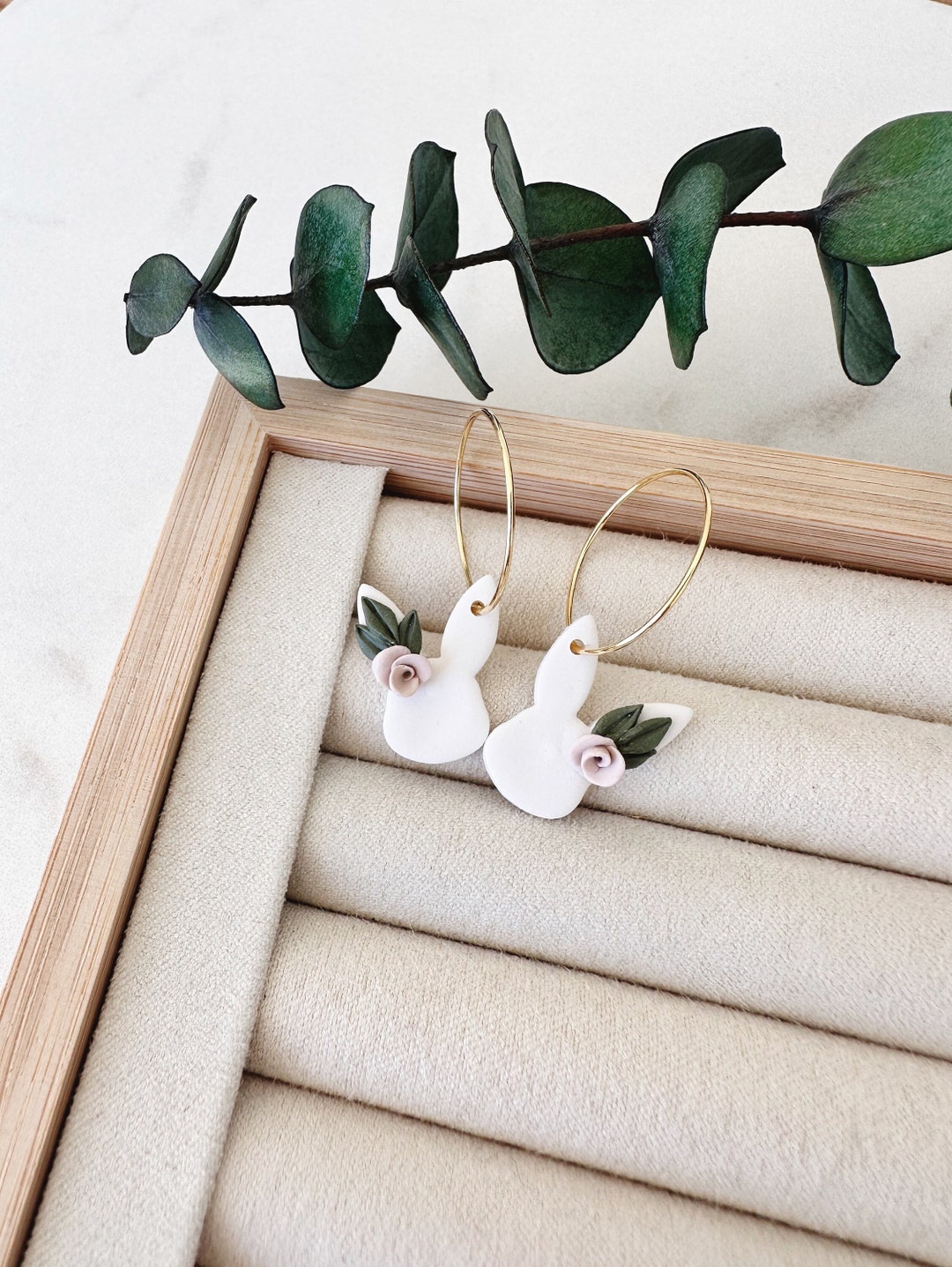 Polymer Clay Floral Bunny Earrings Floral Polymer Clay Earrings Easter