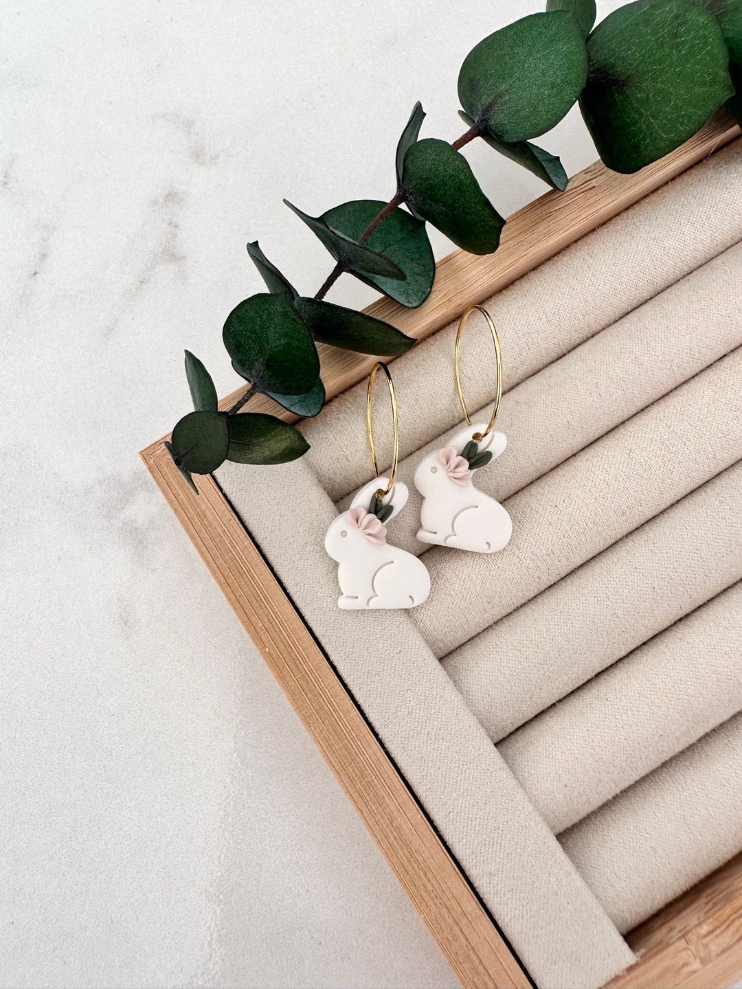 Polymer Clay Floral Bunny Earrings Floral Polymer Clay Earrings Easter