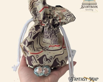 Fantasy Map Dice Bag | Drawstring DnD Dice Pouch | RPG Dice Storage for Tabletop Games