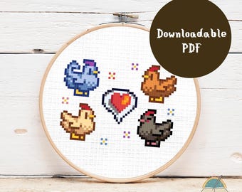 Kruissteekpatroon Stardew Valley Chickens (pdf-download)