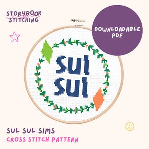 Sims Cross Stitch Pattern PDF | Sul Sul Plumbob Wreath Design | Gaming Inspired Chart |