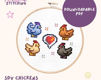 Modèle de point de croix « Poules de Stardew Valley » (téléchargement PDF)