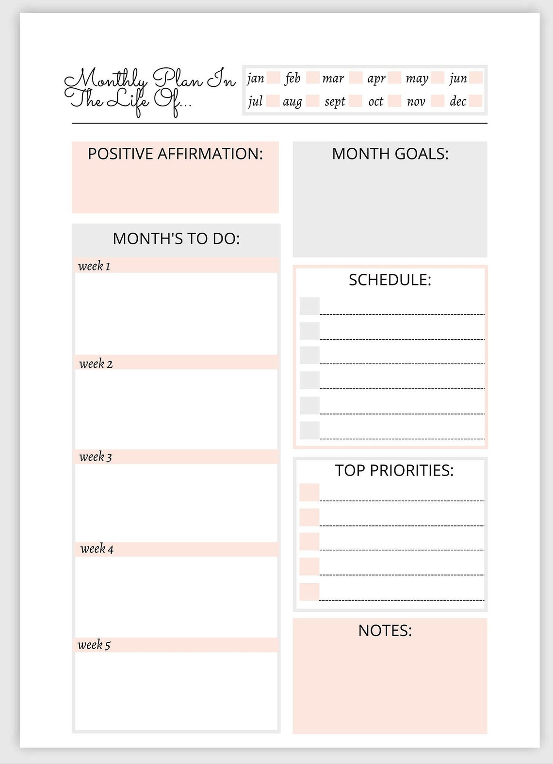 Monthly Planner Printable To Do List Planner Insert | Etsy