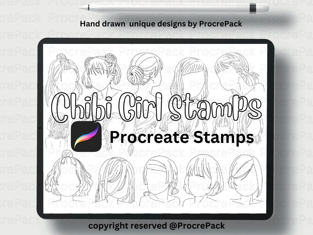 Procreate Chibi Girl Stamps, Girls Hand Drawn Heads, Chibi Heads Stamp ...