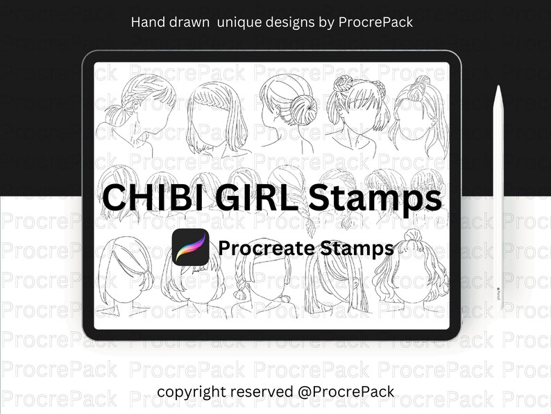 Procreate Chibi Girl Stamps, Girls Hand Drawn Heads, Chibi Heads Stamp ...