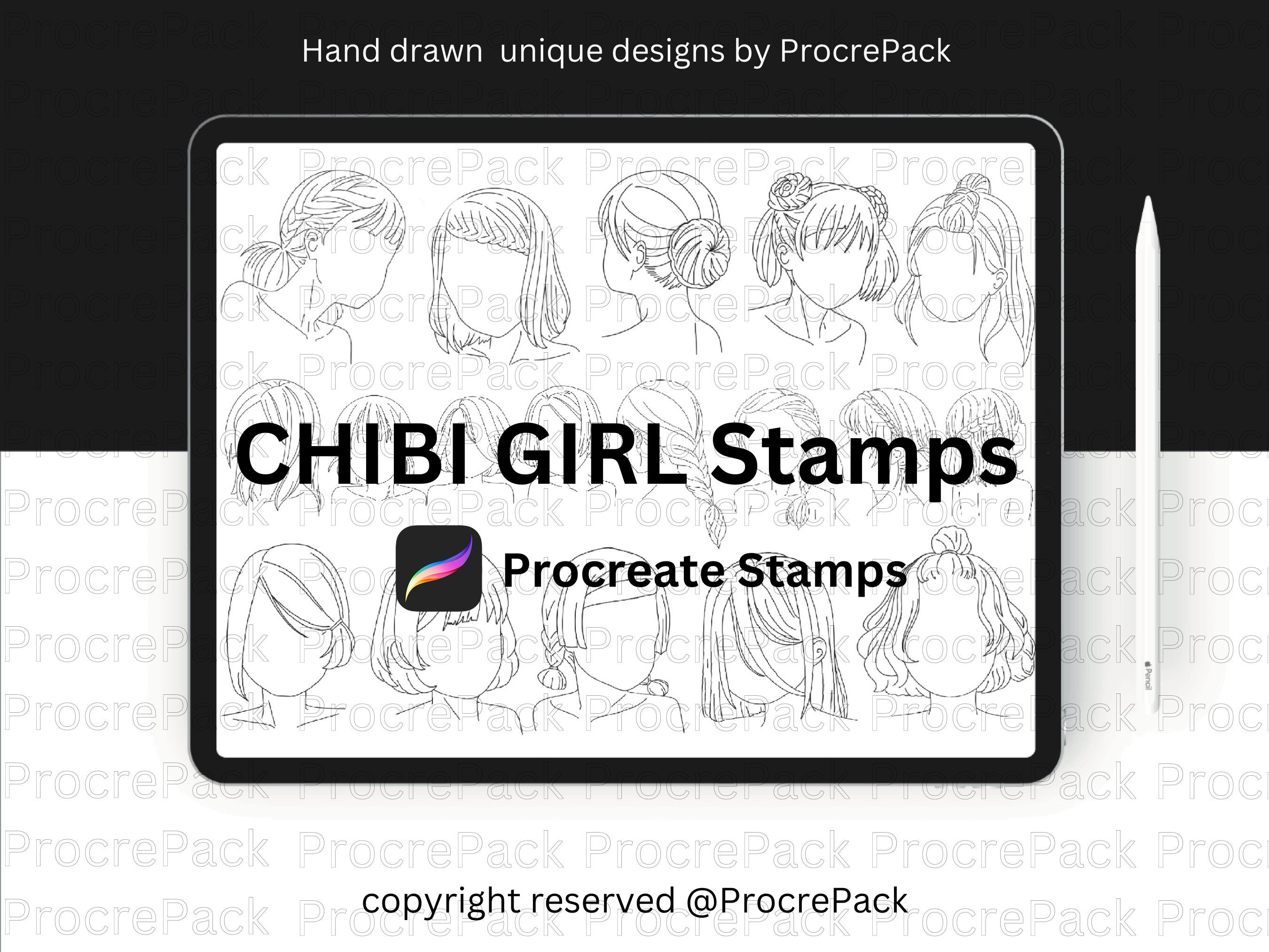 Procreate Chibi Girl Stamps, Girls Hand Drawn Heads, Chibi Heads Stamp ...