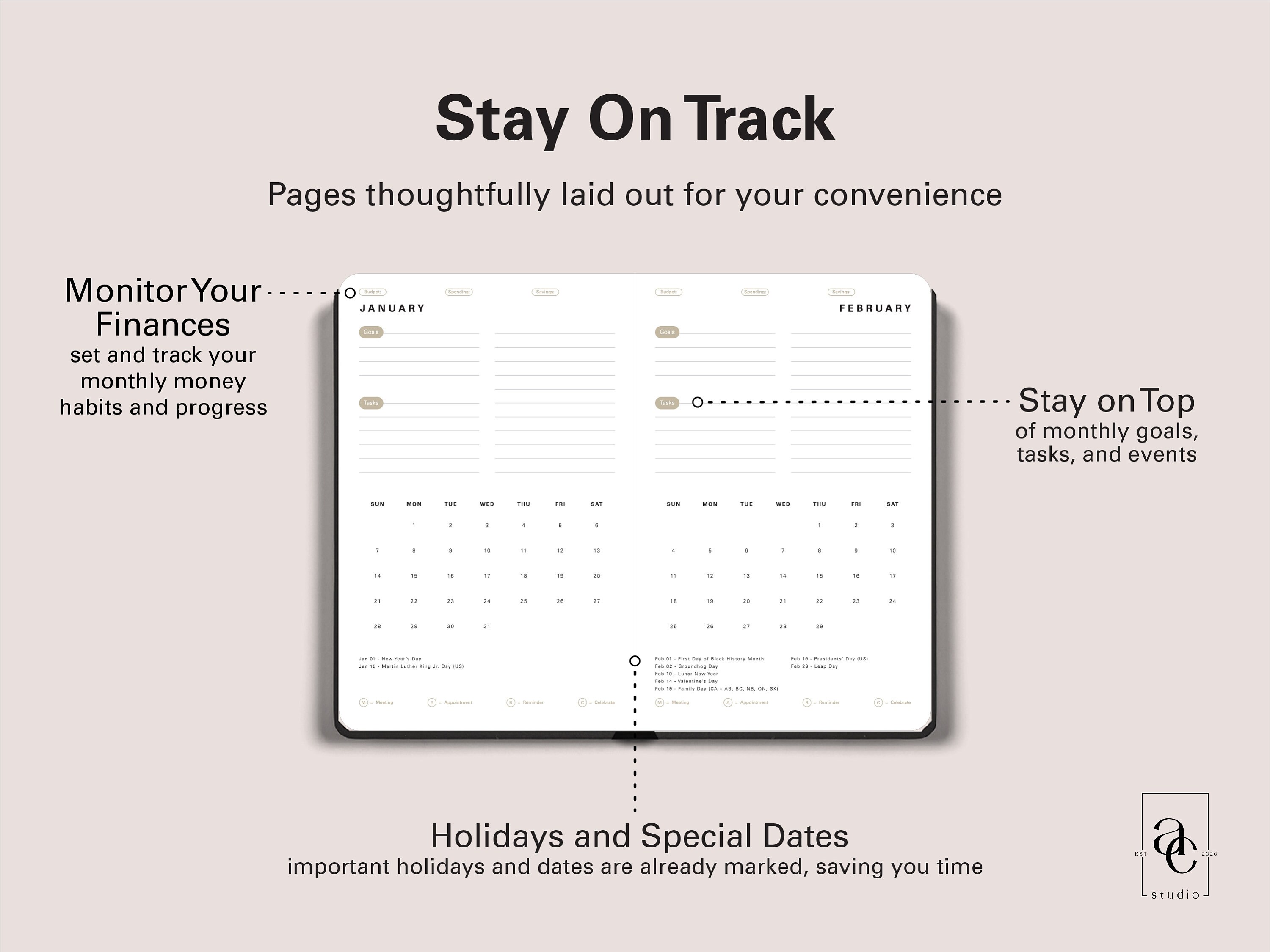 2024 Leather Hardcover Calendar Agenda, FREE SHIPPING to Canada & US