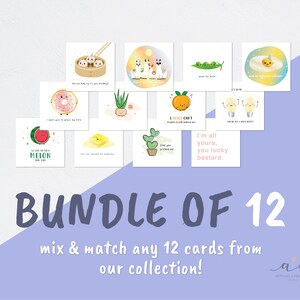 Choisissez votre propre lot de 12 cartes de voeux Punny, livraison gratuite, carte d'amour à mélanger et à assortir, carte de vœux, carte d'anniversaire, carte de Noël