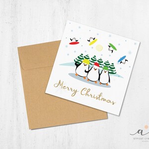 Carte de voeux Snowboard Penguins - Noël pour les fêtes