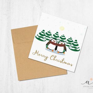 2 pingouins + 1 écharpe - Carte de voeux Noël pour les fêtes