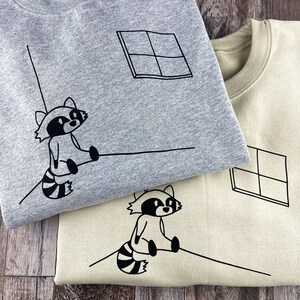 Raccoon Sitting Minimal Unisex Crewneck Screenprint Sweater - Sit in Silence