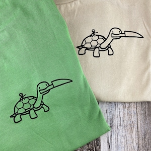 Turtle Knife Minimal Unisex Crewneck Screenprint TShirt - Armored Tank
