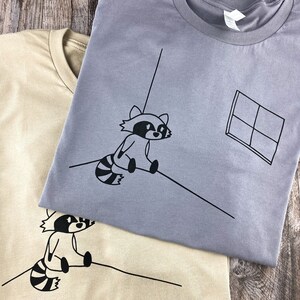 Raccon Sitting Minimal Unisex Crewneck Screenprint Shirt - Sit In Silence