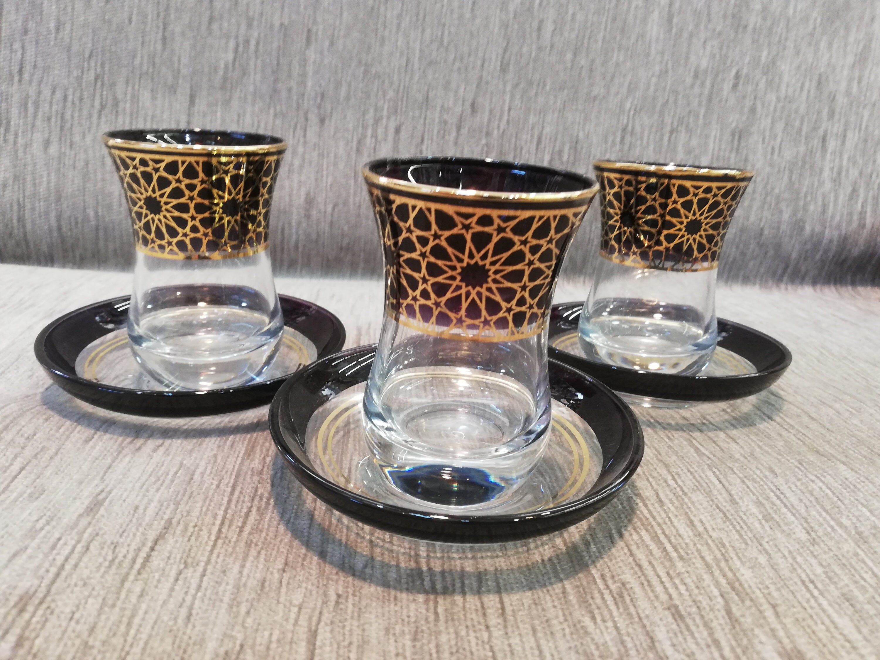 Turkish Unbreakable Tea Glasses Set Espresso Latte Cup Golden Pattern
