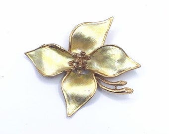 Vintage Golden Enameled Dogwood Brooch Pin - Coro