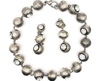 Vintage Brutalist/Avant Garde Statement Runway Necklace/Earrings Set - Huge Rhinestones!