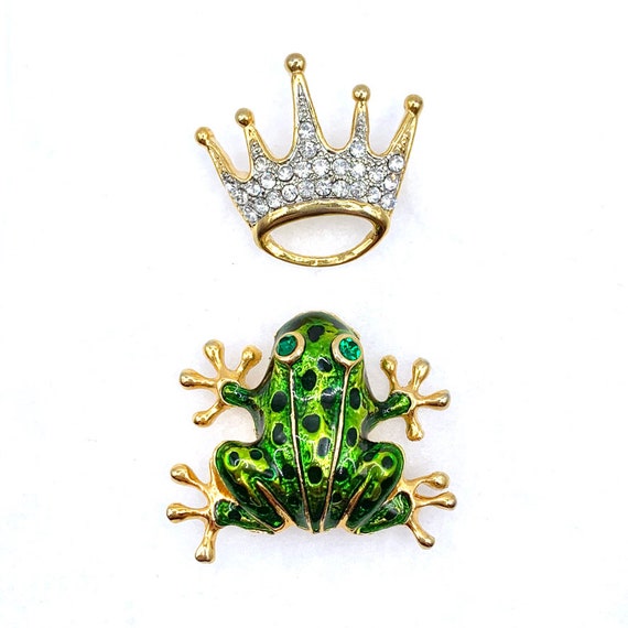 Vintage Green Enamel Frog w/Rhinestone Eyes - Fro… - image 9