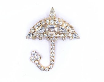 Darling Vintage Rhinestone Umbrella Brooch PIn