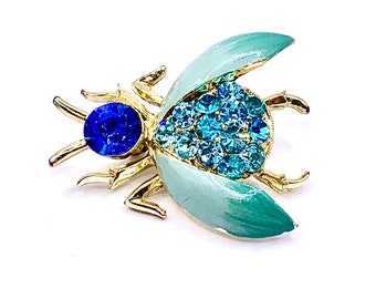 Vintage Blue Fly Rhinestone & Enamel Brooch/Pin