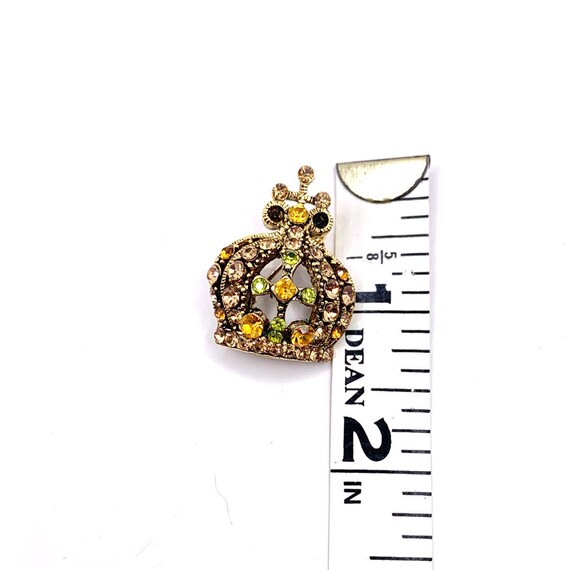 Cute Vintage Citrine Rhinestone Gold Tone Crown -… - image 4