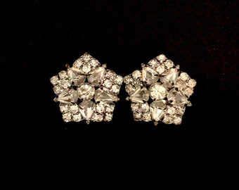 Vintage Rhinestone Clip Earrings - Star/Pentagon Shape - So Sparkly!