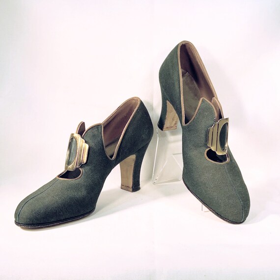 1940s Green Wool Pumps - "Fair Lady - A Peters Sho