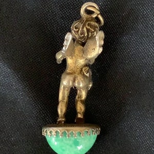 RARE Vintage Cherub On Green Art Glass Cabochon Pendant Bronze 1920s image 4