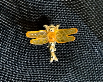 Tiny Vintage Dragonfly Pin Brooch - Celluloid Wings - 1930s