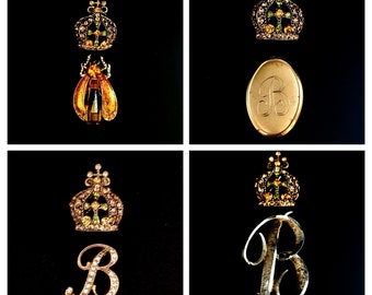 Vintage "Queen Bee" Scatter Pin Sets - Choose Crown with Bee, B Monogram Oval, Script B, Rhinestone B