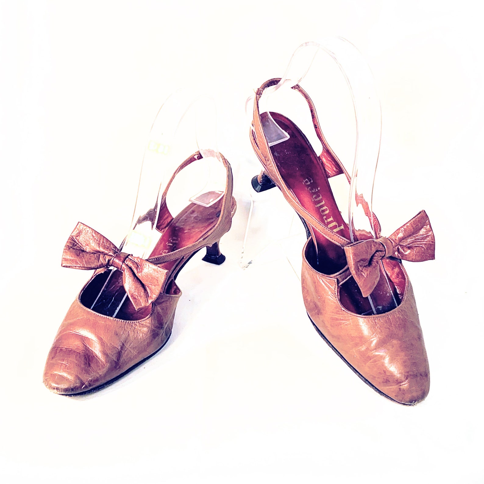 1960s Brown Leather Kitten Heels Etsy.de