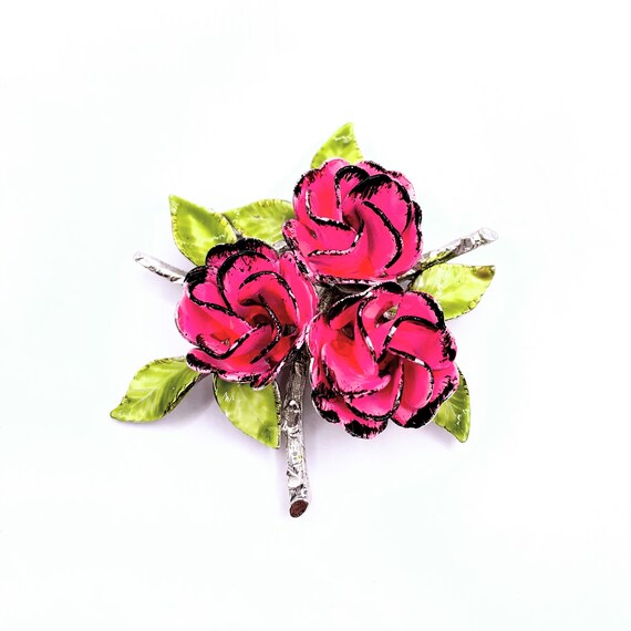 Pretty-In-Pink!  Vintage Pink & Black Rose Bouque… - image 1