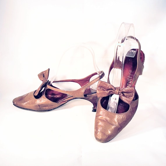 1960s Brown Leather Kitten Heels Etsy
