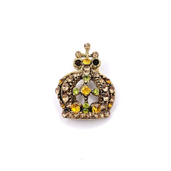 Cute Vintage Citrine Rhinestone Gold Tone Crown -… - image 1