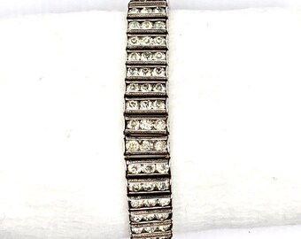 Sterling Silver Bracelet w/3 Rows of Rhinestones - Leach & Miller - Rare, Unusual Style!