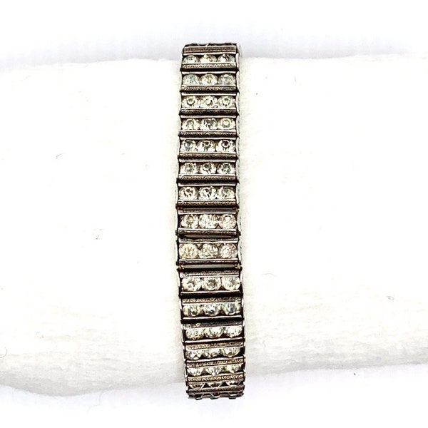 Sterling Silver Bracelet w/3 Rows of Rhinestones - Leach & Miller - Rare, Unusual Style!