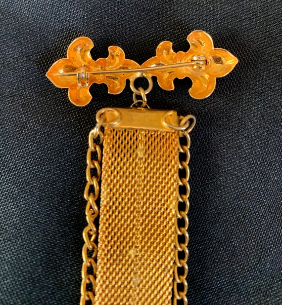 Long Fleur De Lis Gold Mesh Military Style Brooch… - image 5