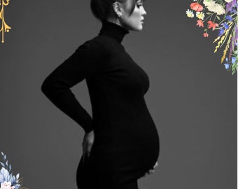 Pregnancy Women Bodycon Maxi Long Dress Black Long Dress Casual Dress  Dress For Baby Shower Prop Split Front Pregnant Women Maxi Gown