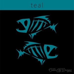 Fish Bones Vinyl Decals: Car, Truck, Boat Window Stickers Teal