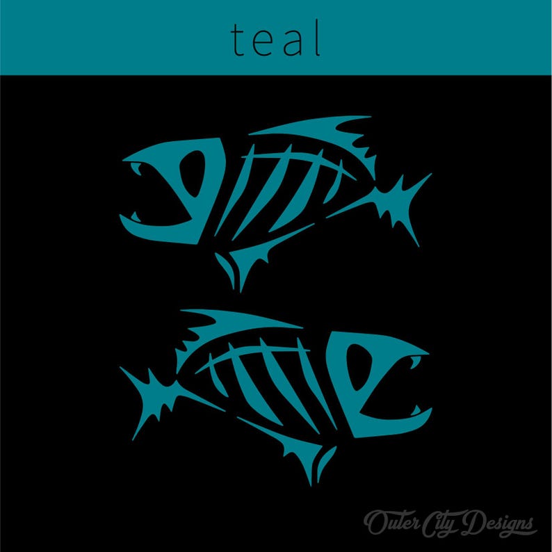 Fish Bones Vinyl Decals: Car, Truck, Boat Window Stickers Teal