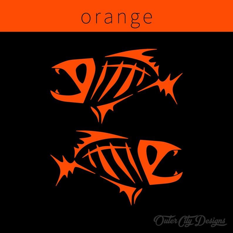 Fish Bones Vinyl Decals: Car, Truck, Boat Window Stickers Orange