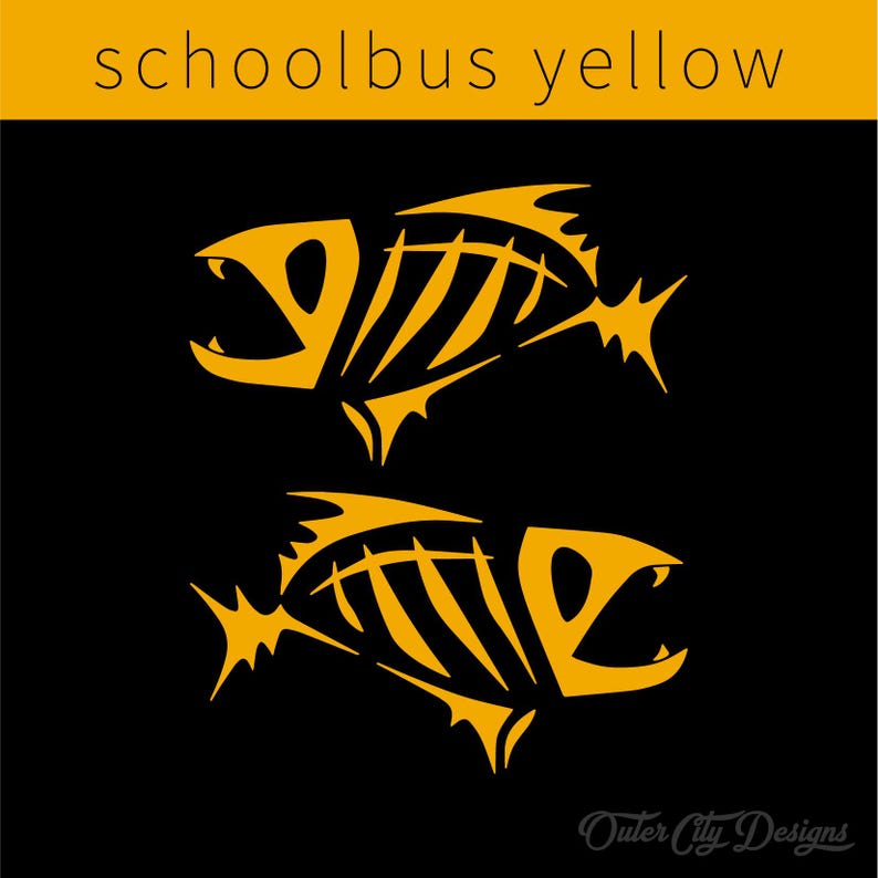 Fish Bones Vinyl Decals: Car, Truck, Boat Window Stickers Schoolbus Yellow