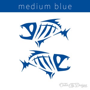 Fish Bones Vinyl Decals: Car, Truck, Boat Window Stickers Medium Blue