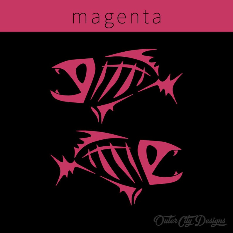Fish Bones Vinyl Decals: Car, Truck, Boat Window Stickers Magenta