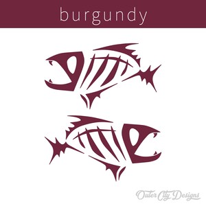 Fish Bones Vinyl Decals: Car, Truck, Boat Window Stickers Burgundy