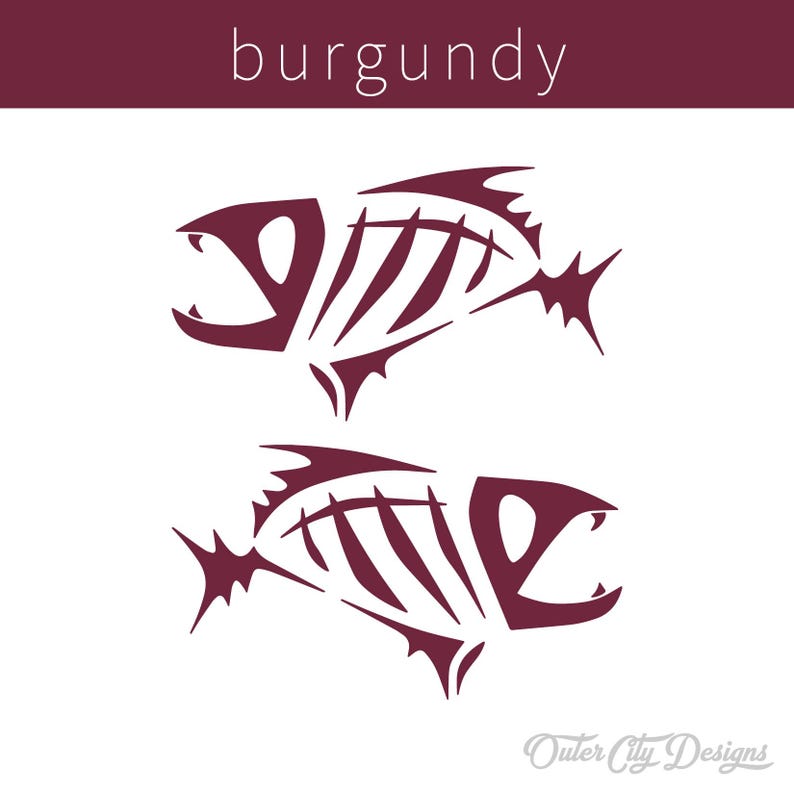 Fish Bones Vinyl Decals: Car, Truck, Boat Window Stickers Burgundy