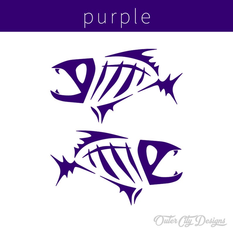 Fish Bones Vinyl Decals: Car, Truck, Boat Window Stickers Purple